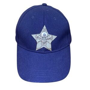 Upcycled Gucci Canvas Logo Navy Blue Felt Baseball Hat/Cap w/ Silver Skull OS